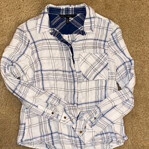 White House Black Market Blue and White Checkered Top